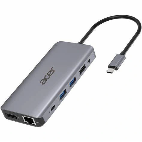 USB хаб Acer Type C dongle: 2 x USB3.2, 2 x USB2.0, 1x SD/TF, 2 x HDMI, 1 x PD, 1 x DP, 1 x RJ45, 1 x 3.5 Audio (p/n HP.DSCAB.009)